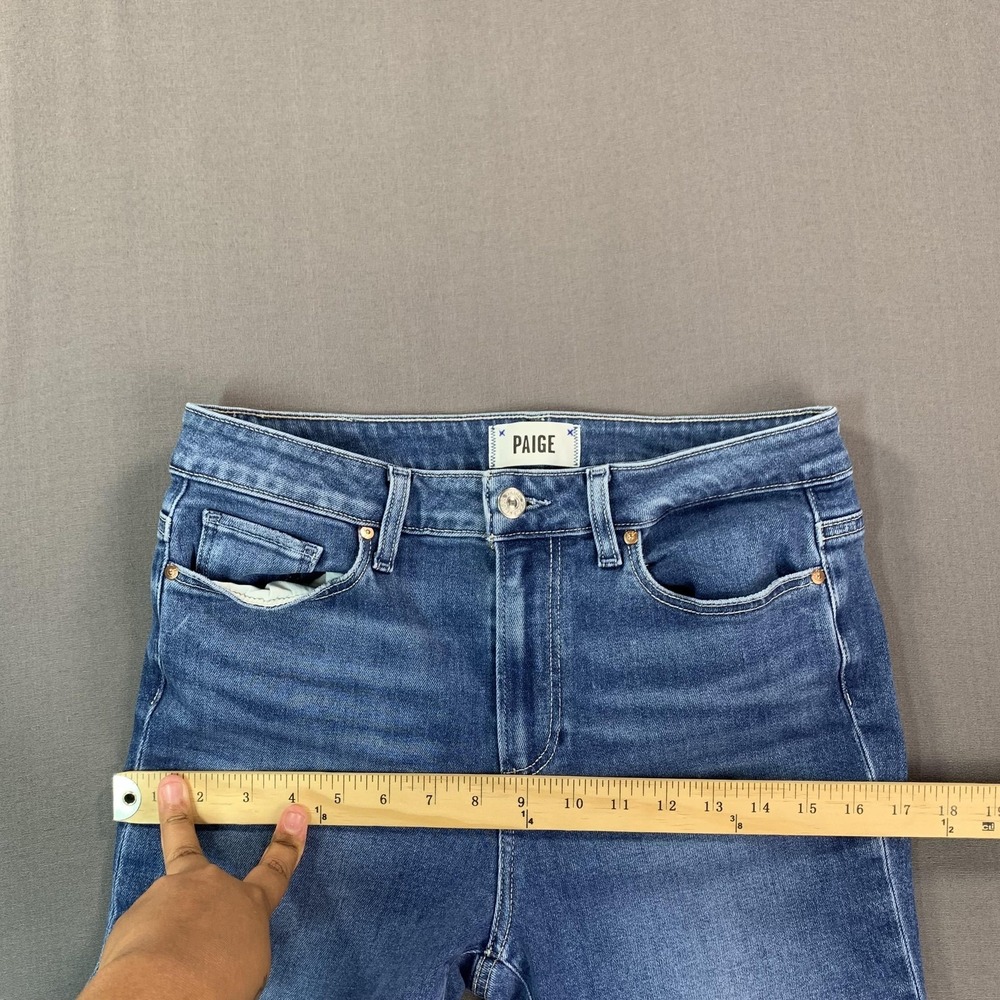Paige Jeans Womens 29x28 Blue Claudine Mid Rise Crop Flare Raw Hem Stretch - Picture 13 of 16